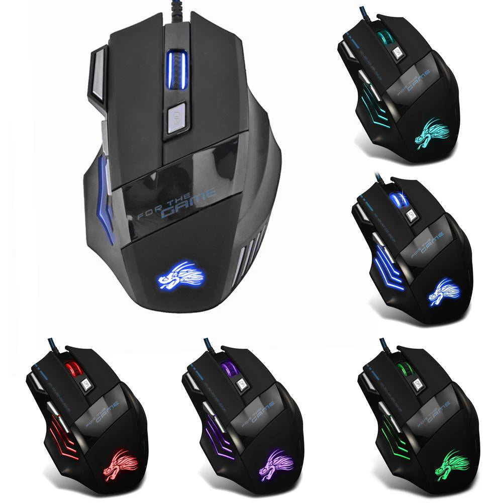 USB Wired Gaming Mouse 7-Color Backlight 5500 DPI Adjustable Optical Mice Ergonomic Computer Mouse for Desktop Laptop PC Gamer