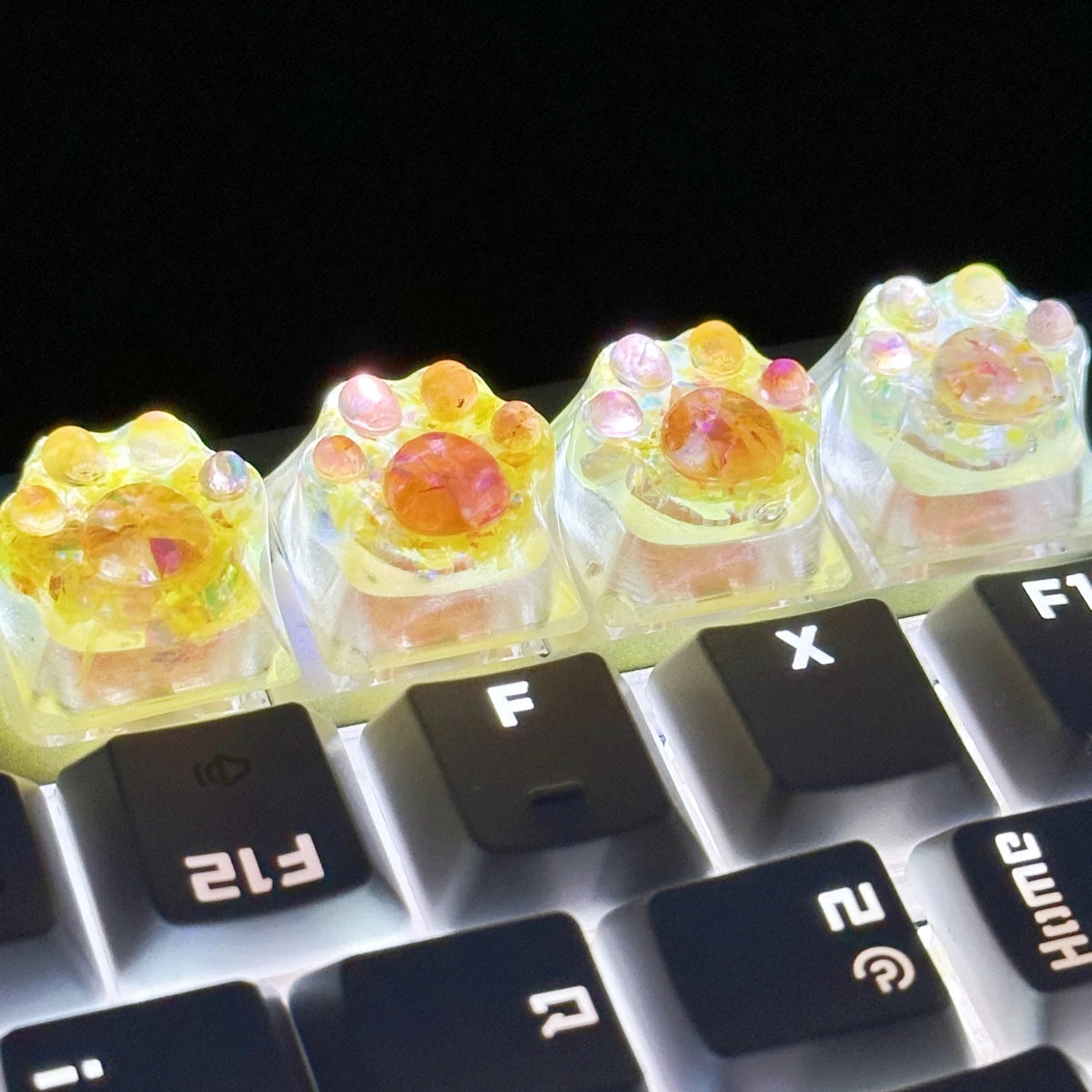 4pcs Sequin Cute Cat Claw Keycaps Cross Axis Mechanical Transparent Keycaps Accessories