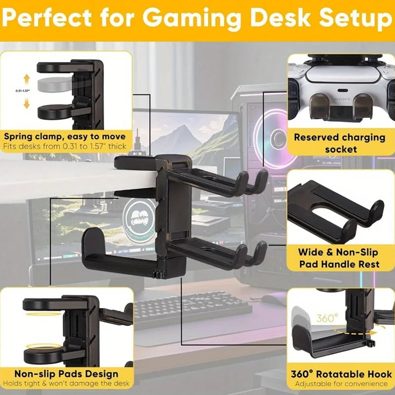 Gamepad Hook Holder Game Stand Organizer Clamp-on Desktop Headphone Stand for Sony PS5 PS4 X Box Nintendo Switch Controller