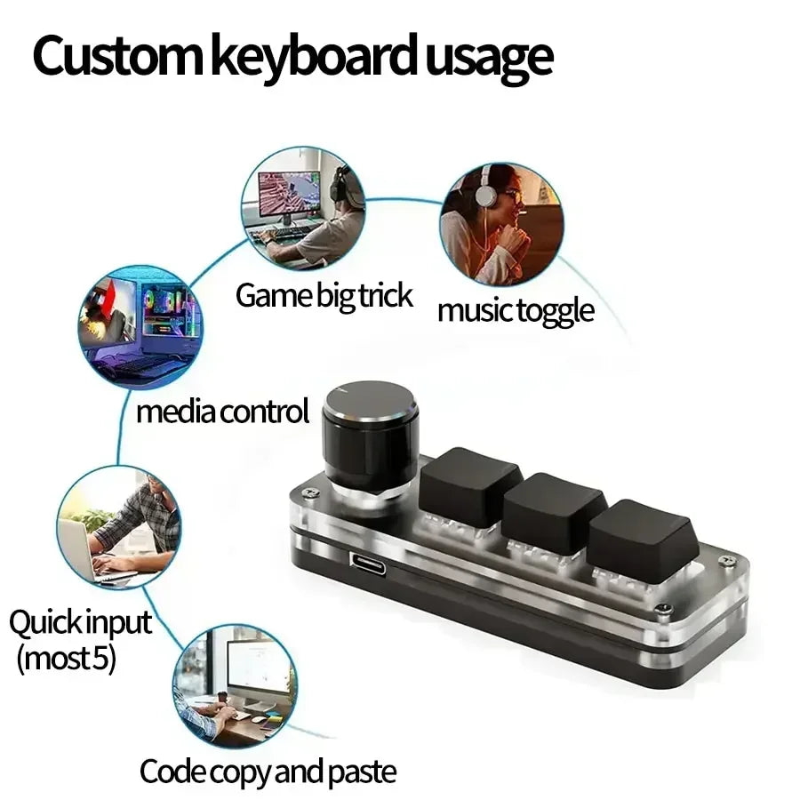 RGB 3 key Customize Wired Mini Keyboard Macro Knob Copy Paste Shortcut Key E-sports Game Mechanical Hot Swap Mini Keyboard
