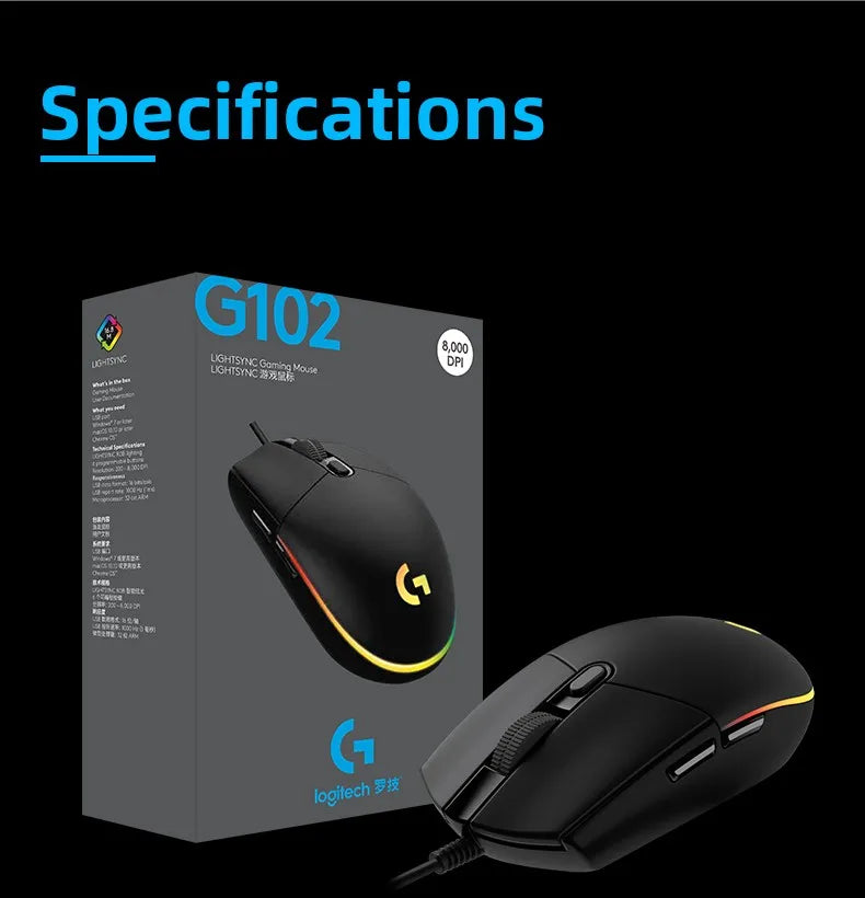 Logitech (G) G102 Gaming Mouse RGB Mouse Lightweight Design 200-8000DPI G102 Second Generation Ergonomic Mouse Computer Mouse