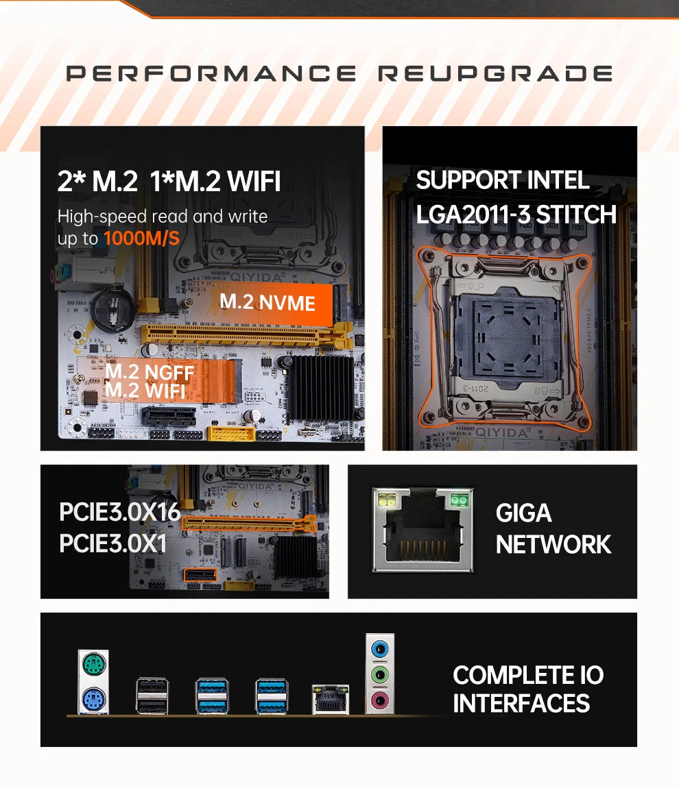 QIYIDA X99 Motherboard LGA 2011-3 Set Kit Xeon E5 2680 V4 CPU Processor 32G=2*16G DDR4 REG ECC RAM Memory NVME M.2 TPM2.0 plug