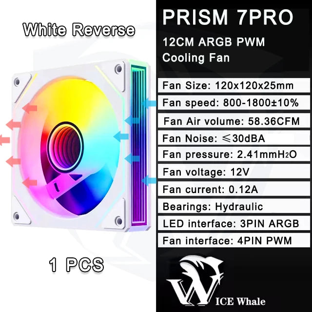 ICE Whale Prism 7 PRO ARGB PC Case Fan 120mm Infinity Mirror Design Motherboard Lighting Sync 4PIN PWM CPU Cooler Fan ventilador