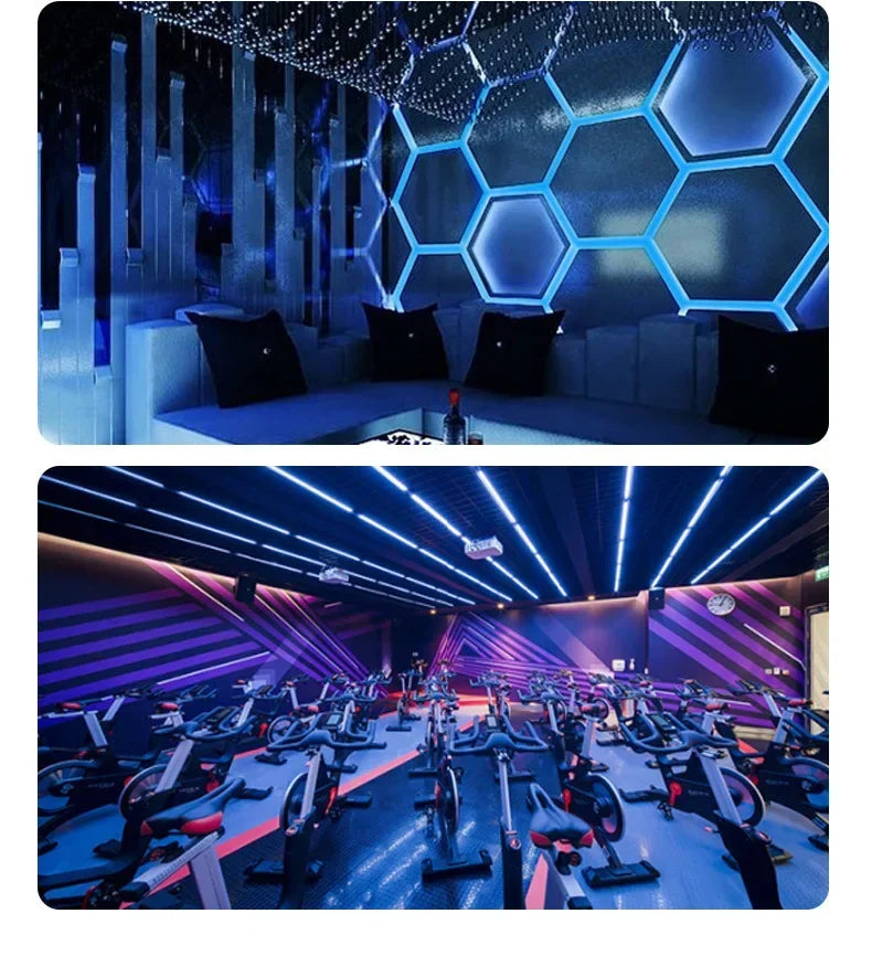 Customized RGB Hexagon LED Garage Light Honeycomb Ceiling Lamps With Remote APP Control for Car Wash Repair Gaming Room BarDecor