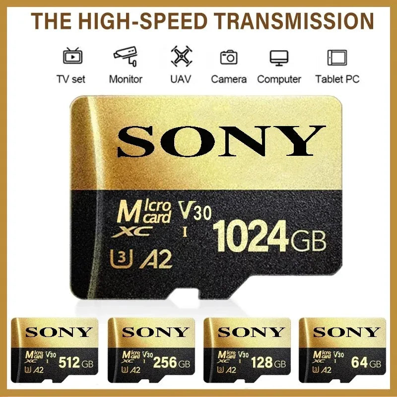 Sony SD Memory Card High Speed Micro TF SD Card 128GB 1TB 512GB 256GB A2 U3 V30 SD TF Flash Cards For Xiaomi Phone Computer