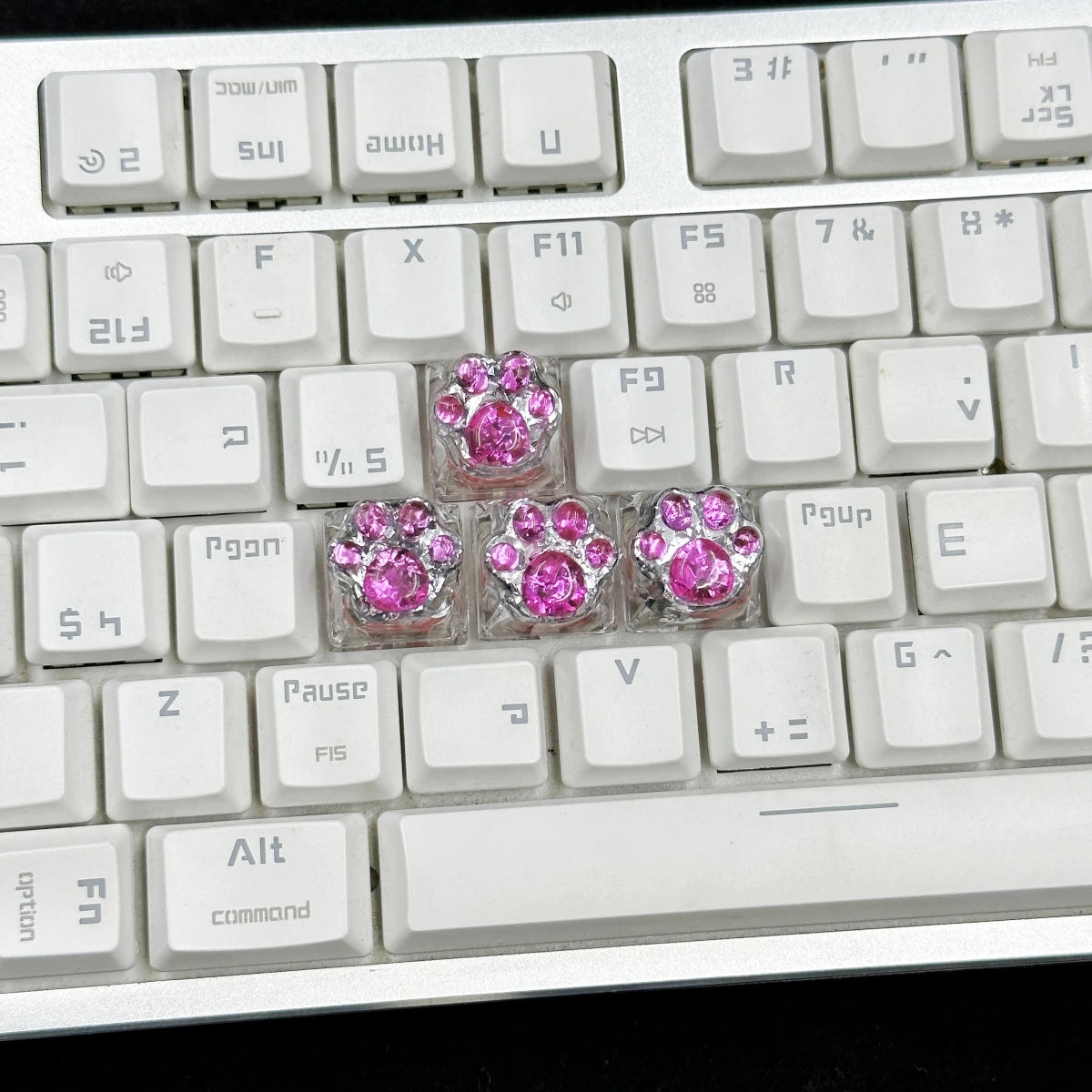 4pcs Sequin Cute Cat Claw Keycaps Cross Axis Mechanical Transparent Keycaps Accessories