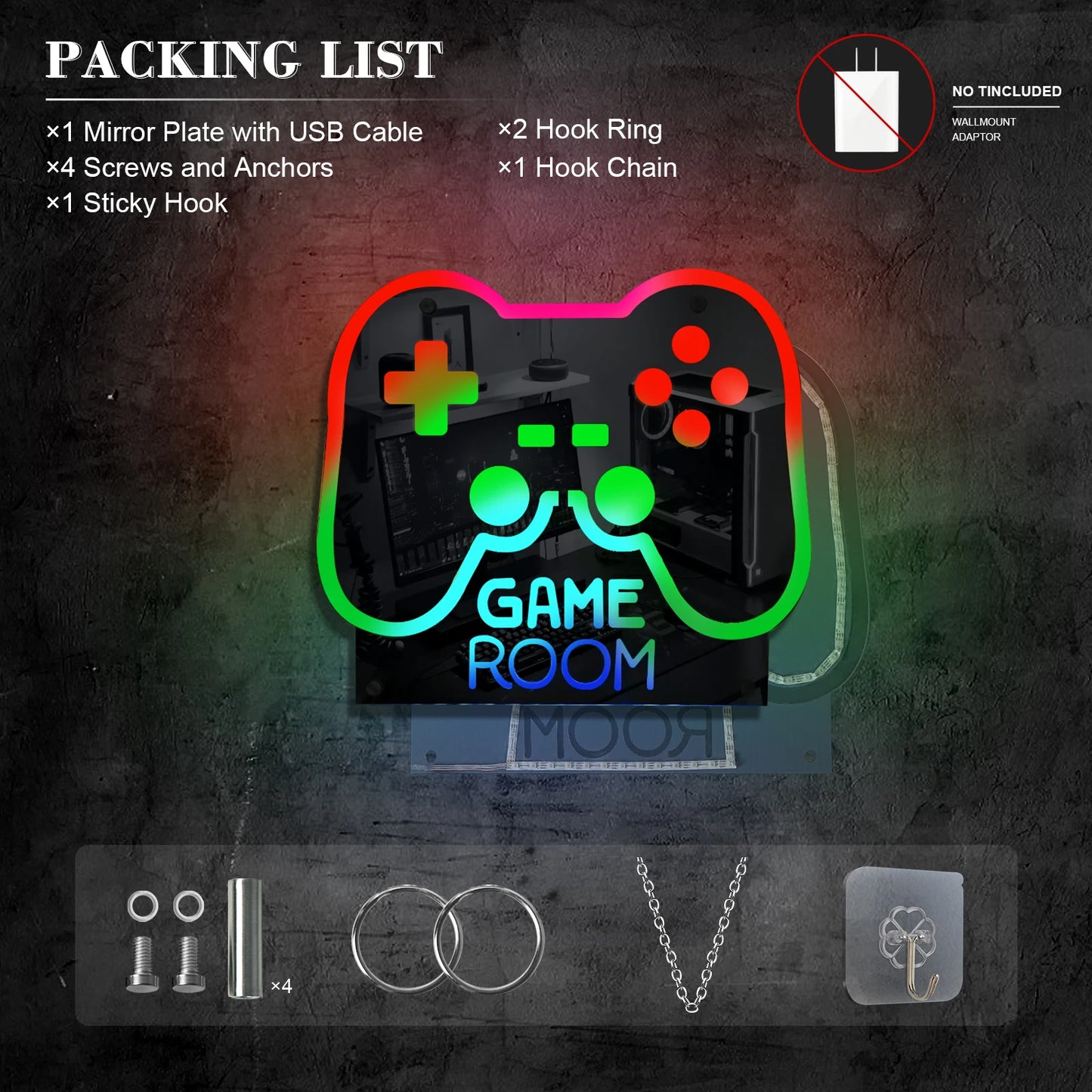 Gamer Neon Sign RGB Remote Control Mirror LED Backlight Open/ Gamers Luminous Wall Sign Lamp Cool Game Room Interior Decor