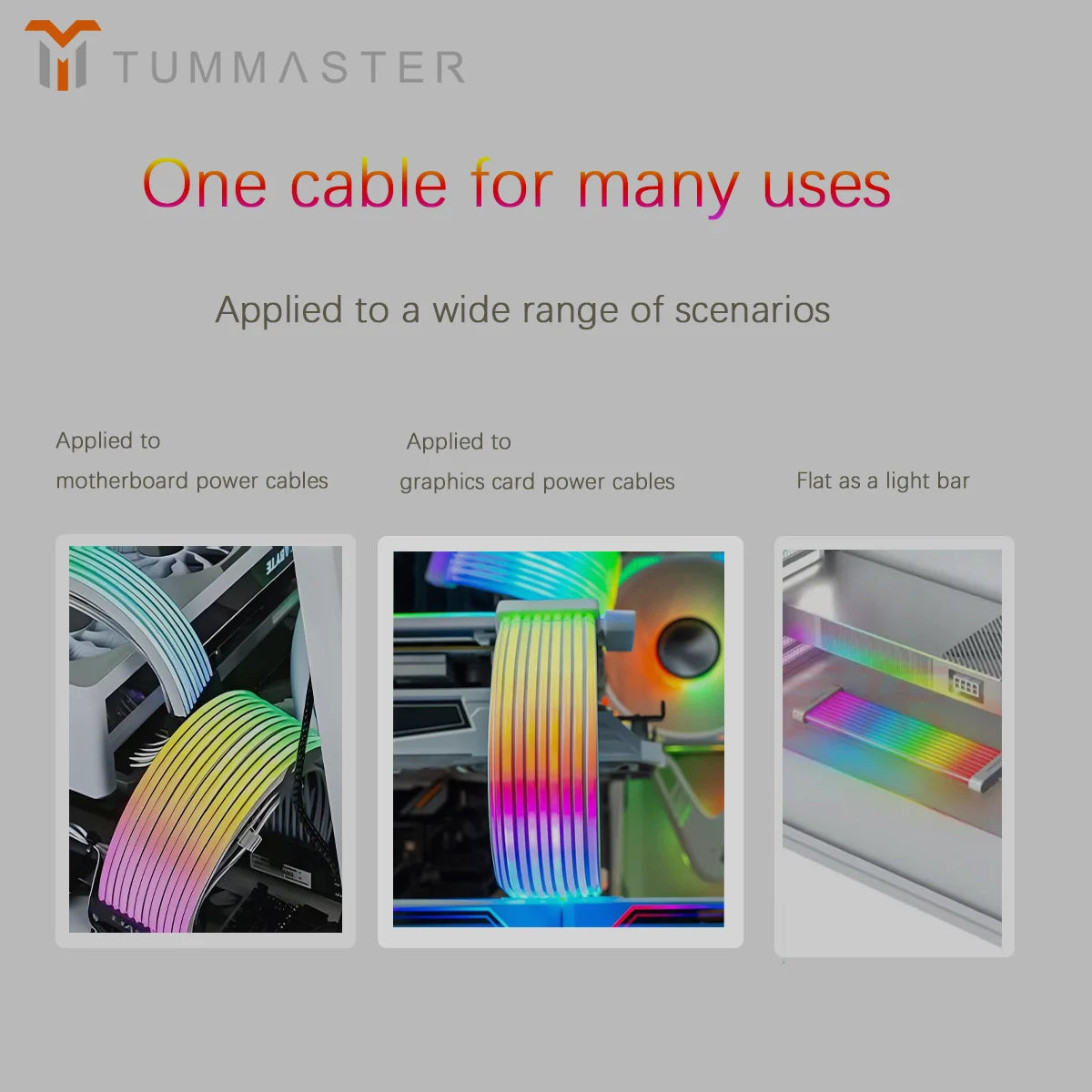 TUMMASTER 5V 3Pin ARGB Illuminated Strip 8/24-Pin PC Motherboard Graphics Card Power Supply Extension Cable with LED Light Strip