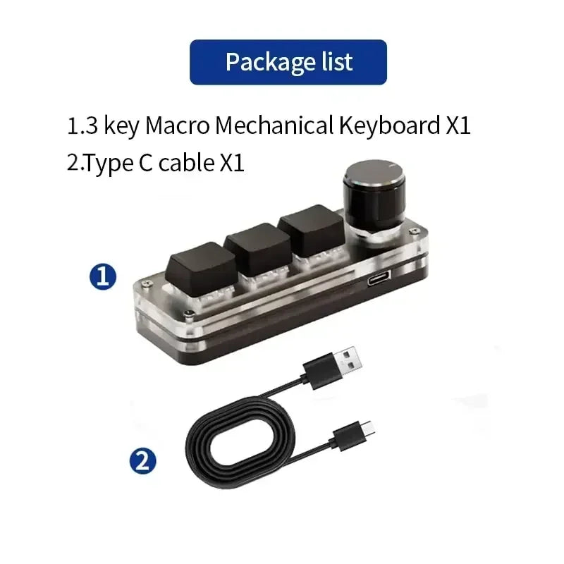 RGB 3 key Customize Wired Mini Keyboard Macro Knob Copy Paste Shortcut Key E-sports Game Mechanical Hot Swap Mini Keyboard