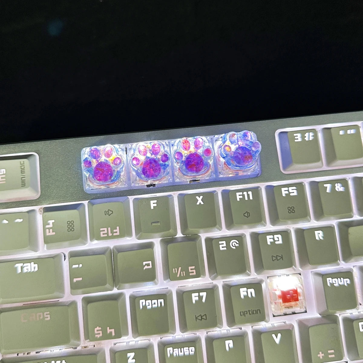 4pcs Sequin Cute Cat Claw Keycaps Cross Axis Mechanical Transparent Keycaps Accessories