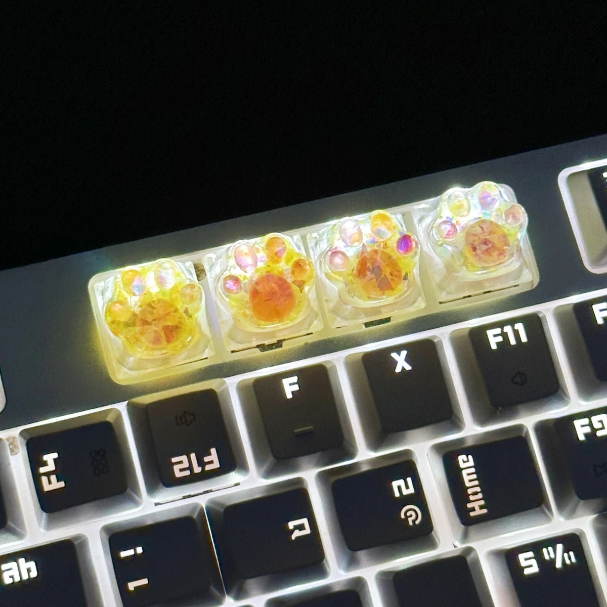 4pcs Sequin Cute Cat Claw Keycaps Cross Axis Mechanical Transparent Keycaps Accessories