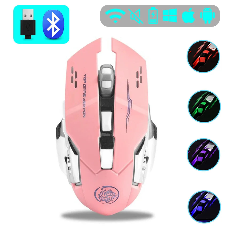 Wireless Mouse Gaming Computer Silent Rechargeable Bluetooth Mouse USB Mechanical E-Sports Backlight PC Gamer Mouse for Laptop