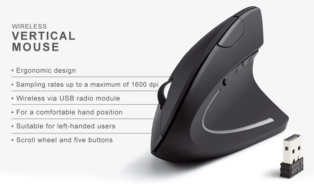 Wireless Bluetooth Vertical Mouse 800 1200 1600 DPI 6 Button Personalised Side Grip Ergonomic 2.4G Mute Gaming PC Computer Mouse