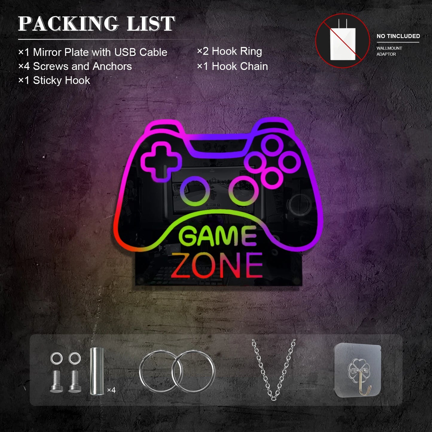 Gamer Neon Sign RGB Remote Control Mirror LED Backlight Open/ Gamers Luminous Wall Sign Lamp Cool Game Room Interior Decor