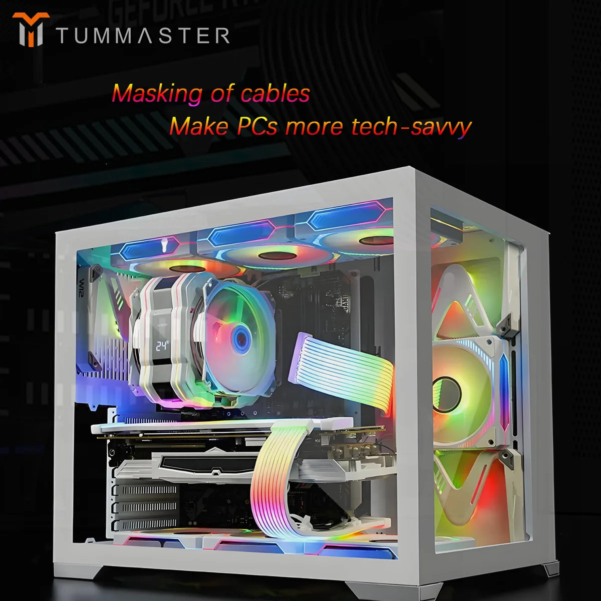 TUMMASTER 5V 3Pin ARGB Illuminated Strip 8/24-Pin PC Motherboard Graphics Card Power Supply Extension Cable with LED Light Strip