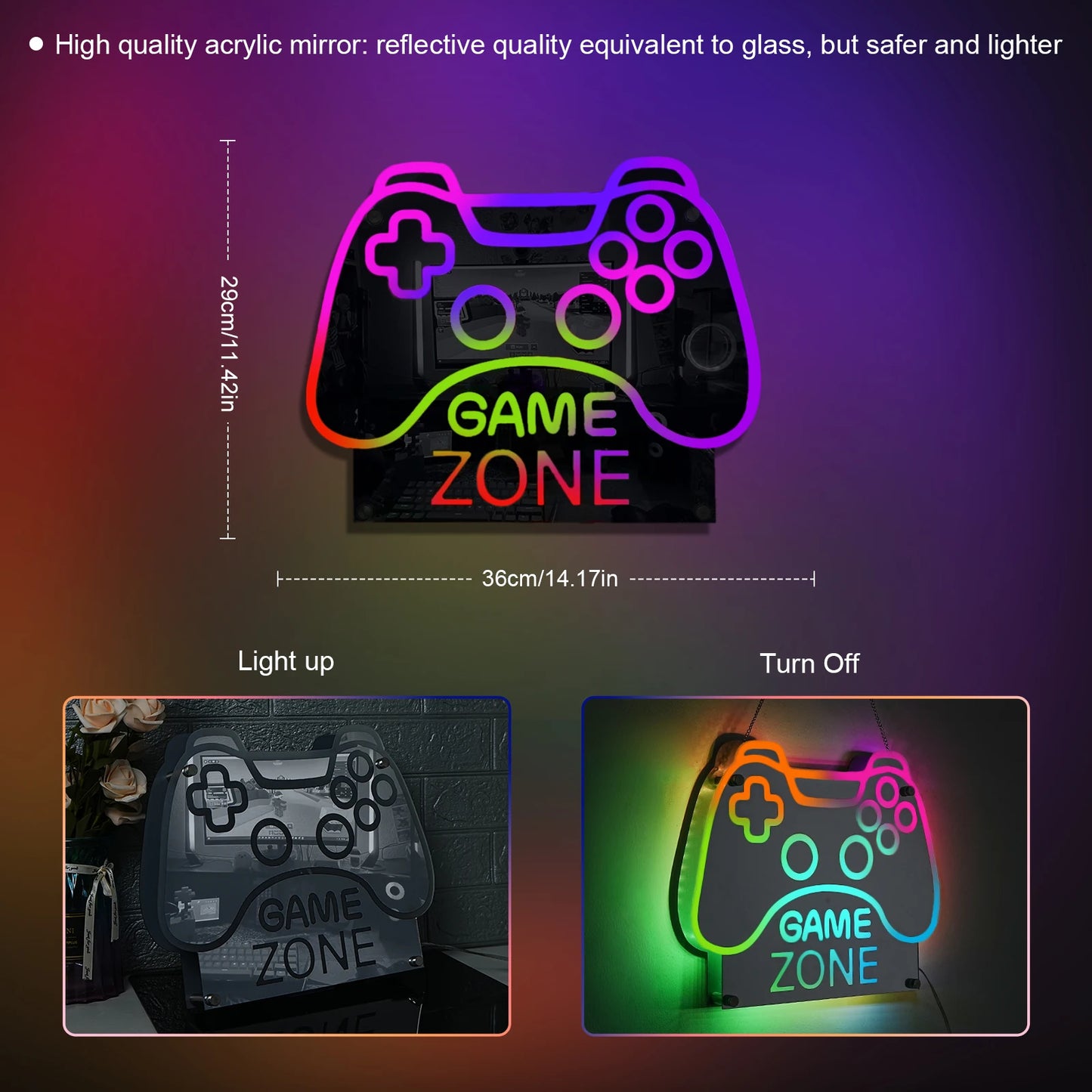 Gamer Neon Sign RGB Remote Control Mirror LED Backlight Open/ Gamers Luminous Wall Sign Lamp Cool Game Room Interior Decor
