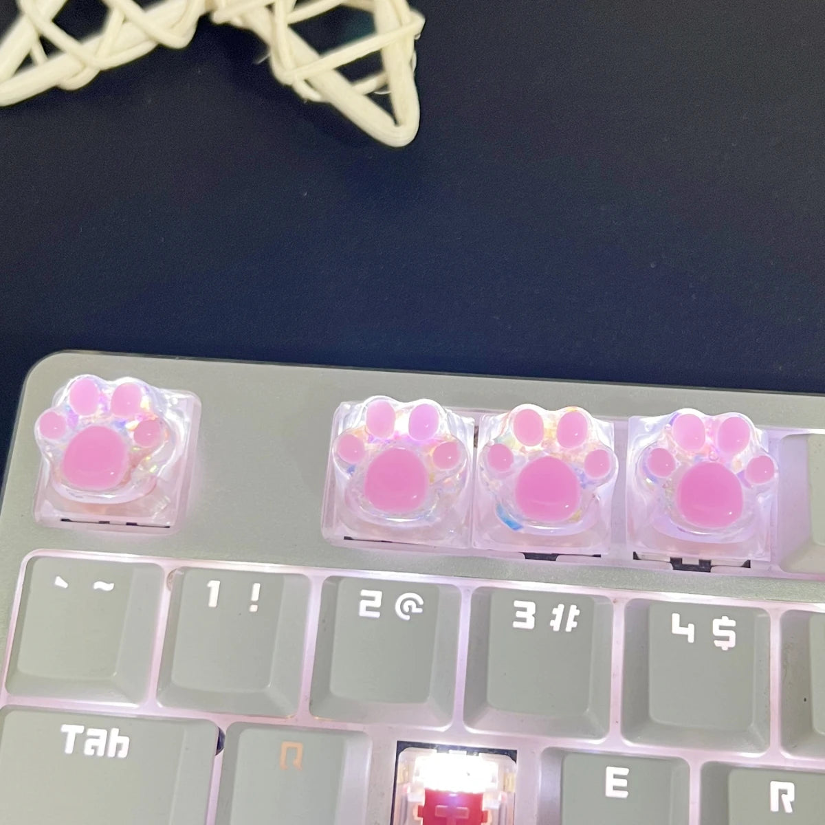 4pcs Sequin Cute Cat Claw Keycaps Cross Axis Mechanical Transparent Keycaps Accessories