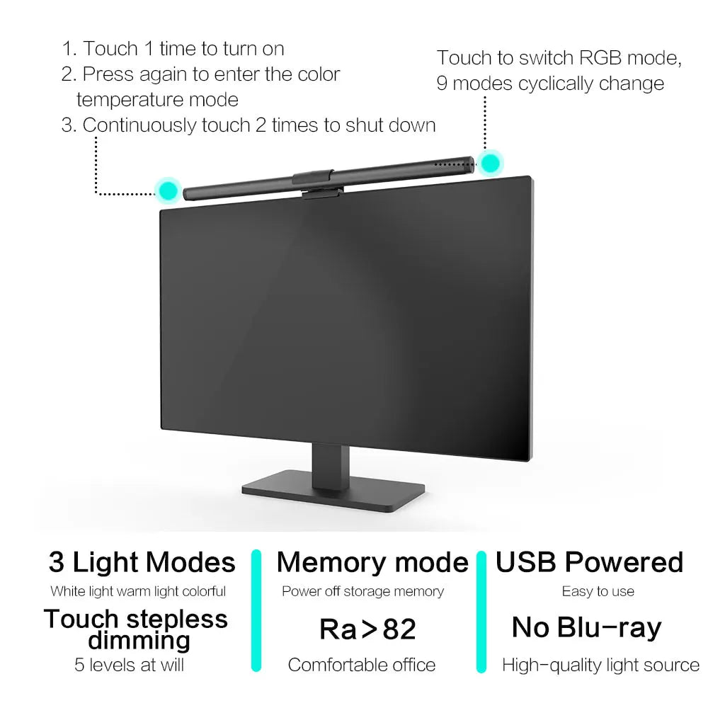 Screen USB RGB Light Bar Monitor Lamp Led Computer Monitor Light Bar Desk Lighting For Study Reading Table Stepless Dimming Lamp