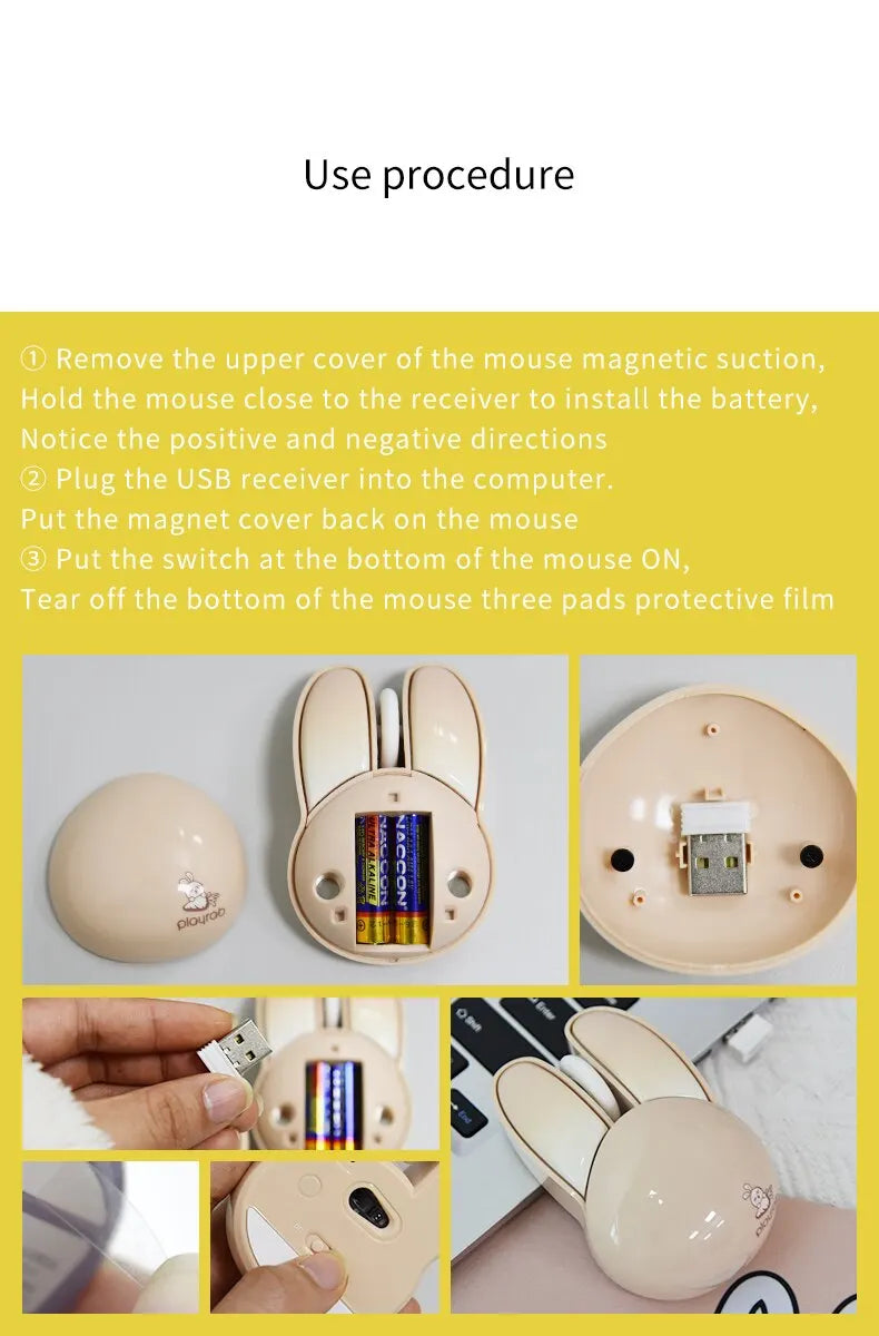 MOFII Wireless Silent Mouse, Cute Rabbit Design, 2.4 GHz USB Mini Receiver  Optical Mouse for Laptop, PC, Computer, Notebook