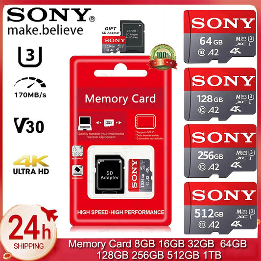 Sony Memory Card 1TB 512GB Micro SD TF 128GB 256GB U3 A2 Micro SD 64GB 170Mb Reading Speed Class 10 Flash Micro Card For Phone