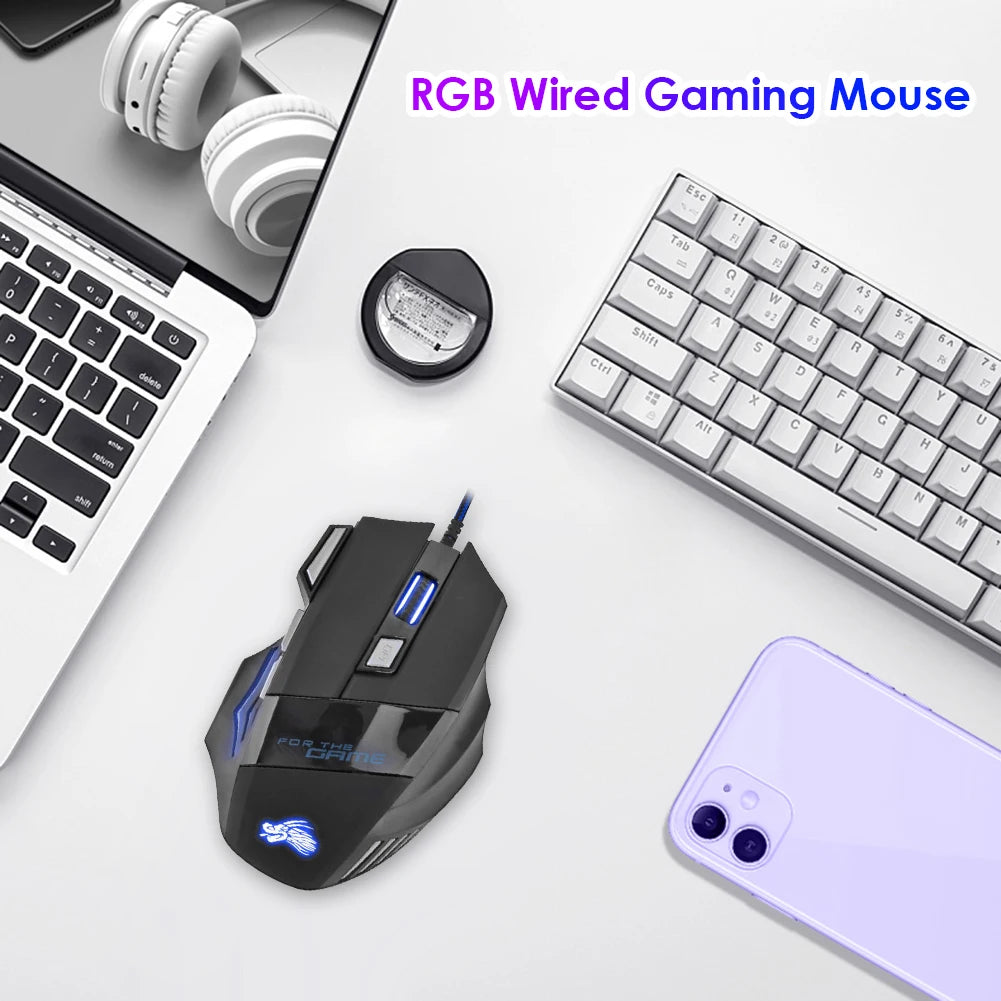 USB Wired Gaming Mouse 7-Color Backlight 5500 DPI Adjustable Optical Mice Ergonomic Computer Mouse for Desktop Laptop PC Gamer