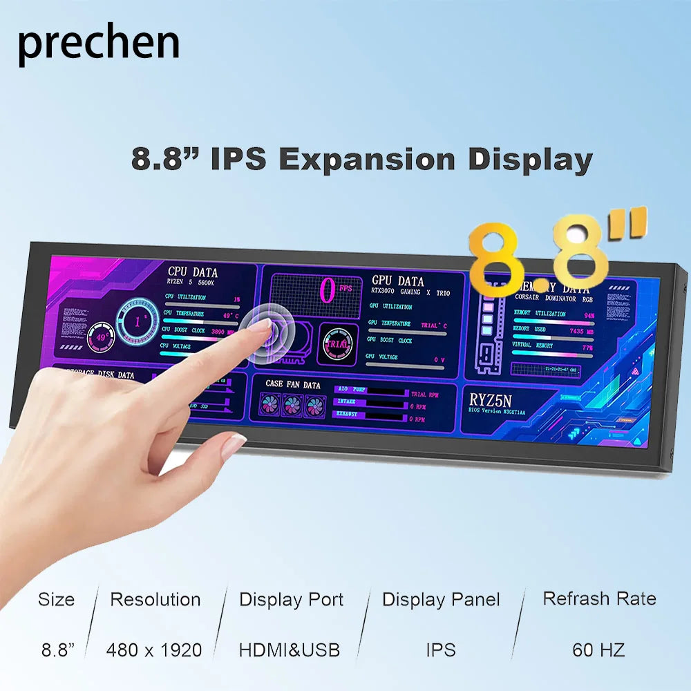 Long strip display mobile phone and computer expansion screen 8.8 inch host temperature controlled touch screen