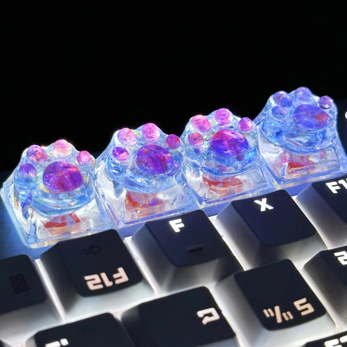4pcs Sequin Cute Cat Claw Keycaps Cross Axis Mechanical Transparent Keycaps Accessories