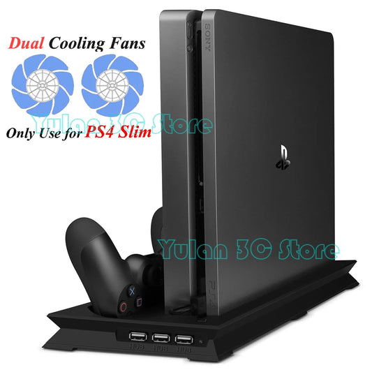 PS4 Slim Vertical Stand with Cooler Cooling Fan Controller Charger Charging Dock Station Play Station 4 PS 4 S Games Accessories