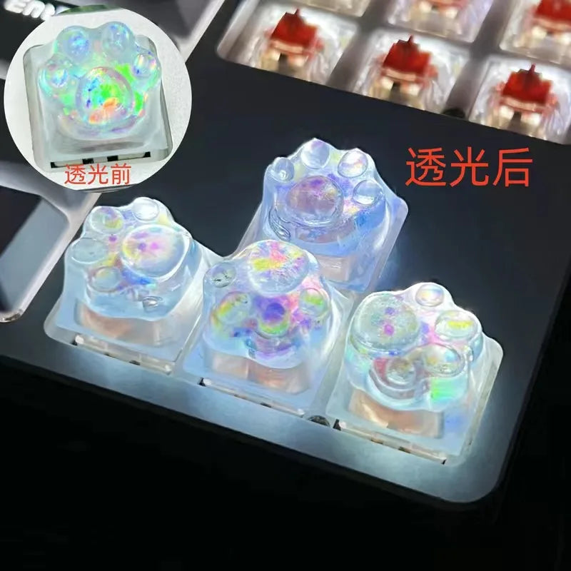 4pcs White Translucent Cat Paw Cute Keycap for Cross Axis Mechanical Keyboard Pink Custom ESC WASD Cap Key Cap Game