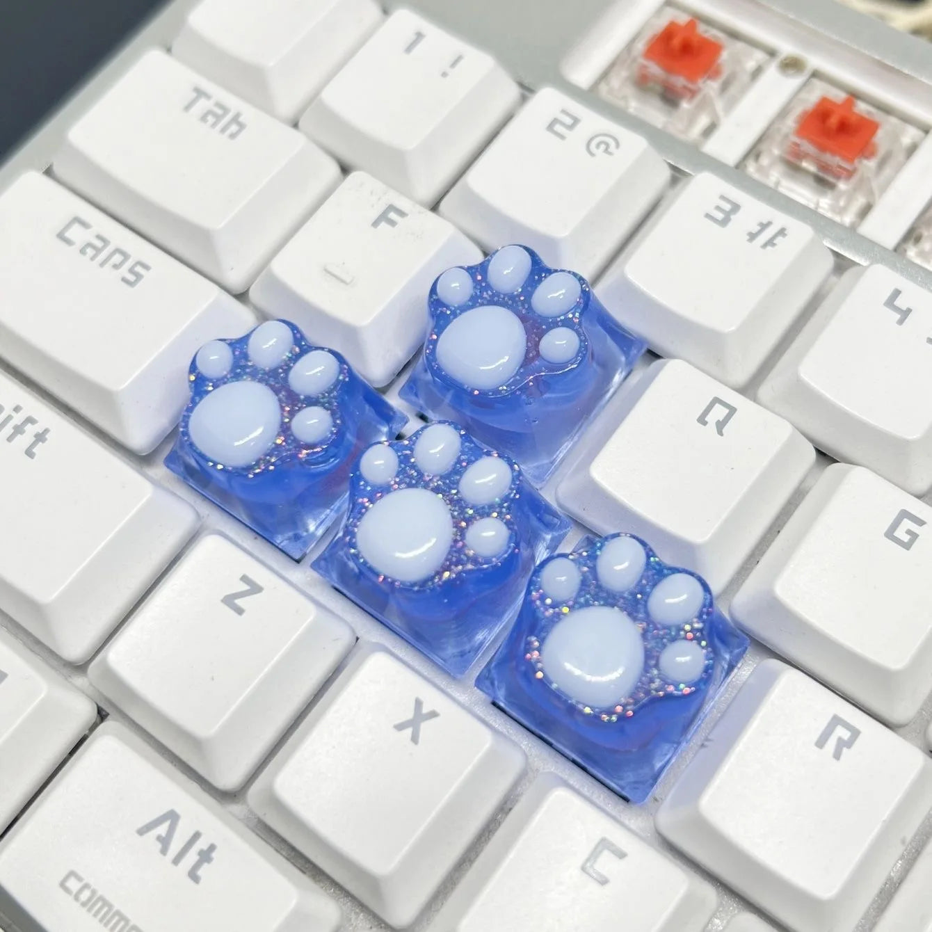 4pcs White Translucent Cat Paw Cute Keycap for Cross Axis Mechanical Keyboard Pink Custom ESC WASD Cap Key Cap Game