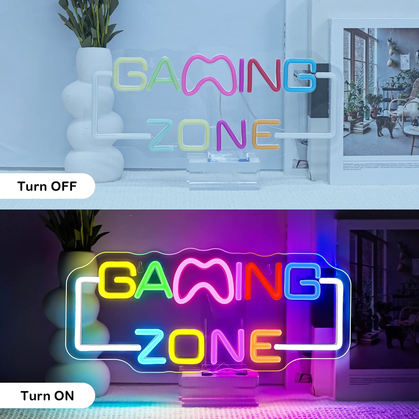 Gaming Zone Neon Sign USB Powered Wall Hanging Colorful Multipurpose Neon Light for Gaming Room Home Party Pub Club