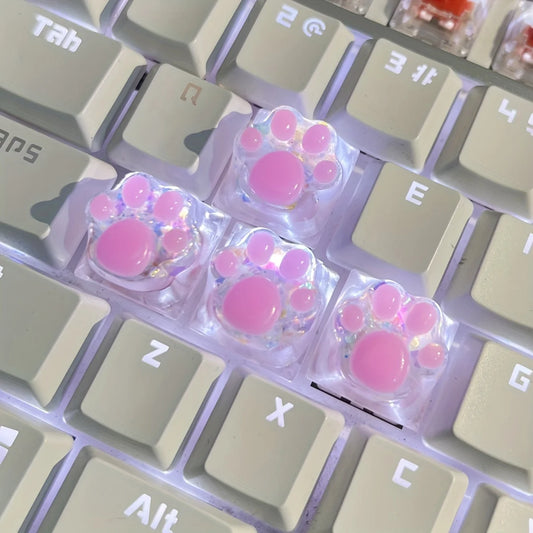 4pcs Sequin Cute Cat Claw Keycaps Cross Axis Mechanical Transparent Keycaps Accessories