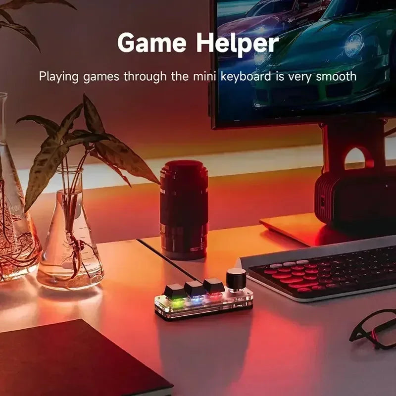 RGB 3 key Customize Wired Mini Keyboard Macro Knob Copy Paste Shortcut Key E-sports Game Mechanical Hot Swap Mini Keyboard