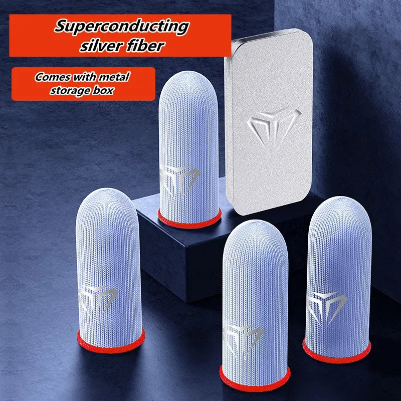 Mobile Game Silver Fiber Fingertip Glove Sweatproof Anti-slip Touch Screen Gaming Finger Sleeve Breathable Finger Cover for PUBG