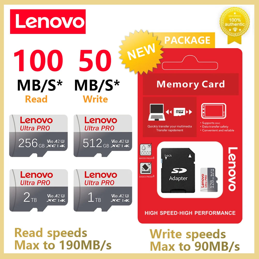 Lenovo Micro SD Card Extreme microSDXC Memory Card UHS-I A2 U3 4K Video High Speed MicroSD Card for Camera GoPro DJI Nintendo