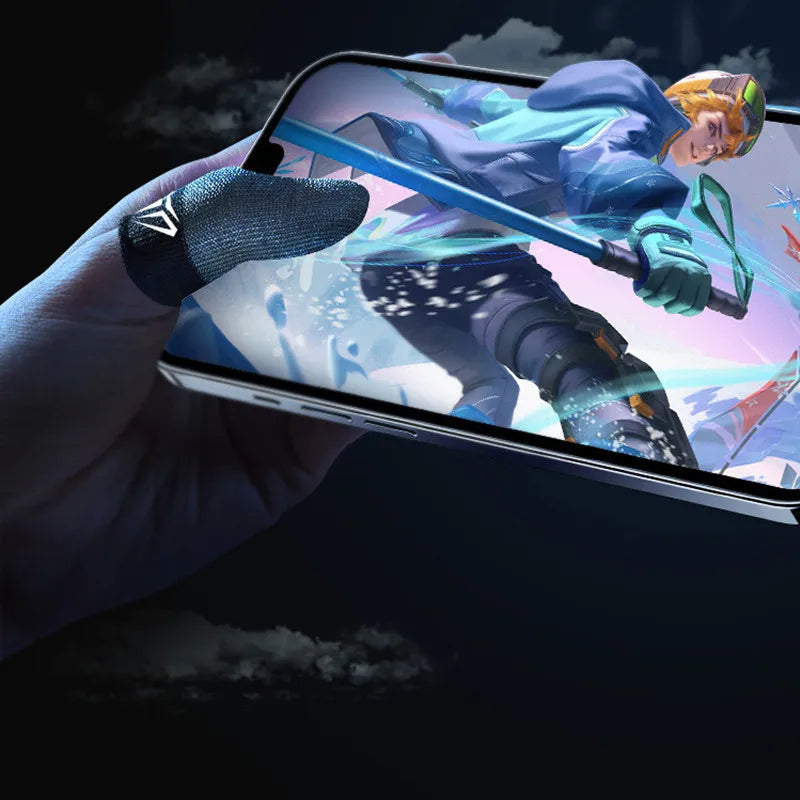 Mobile Game Silver Fiber Fingertip Glove Sweatproof Anti-slip Touch Screen Gaming Finger Sleeve Breathable Finger Cover for PUBG