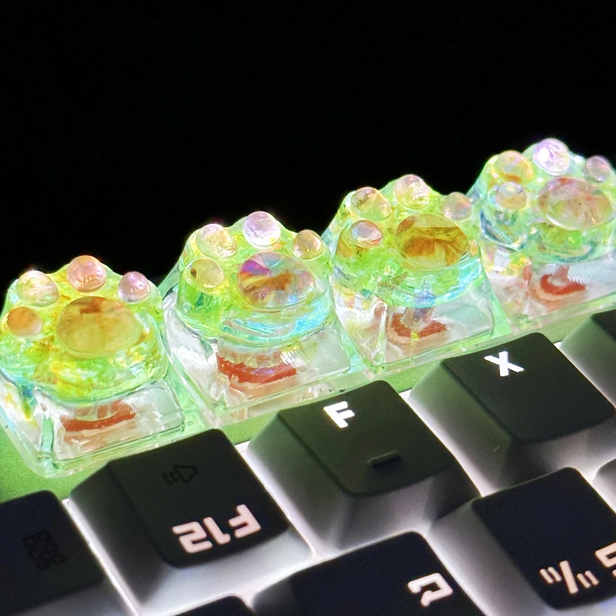4pcs Sequin Cute Cat Claw Keycaps Cross Axis Mechanical Transparent Keycaps Accessories