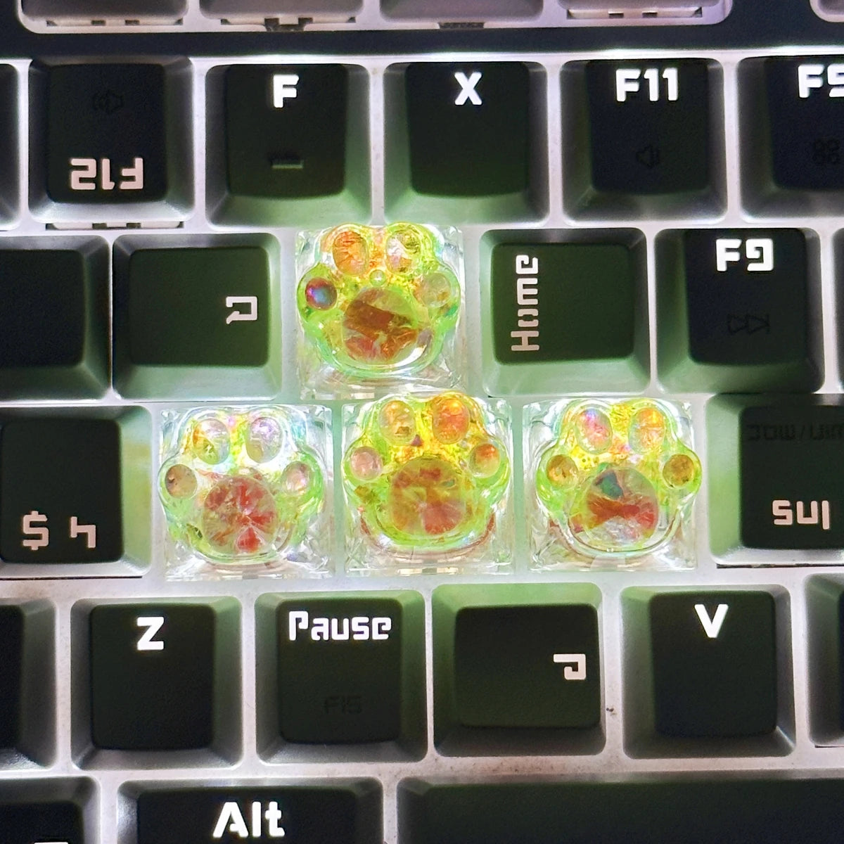 4pcs Sequin Cute Cat Claw Keycaps Cross Axis Mechanical Transparent Keycaps Accessories
