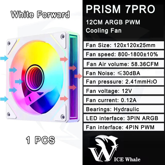 ICE Whale Prism 7 PRO ARGB PC Case Fan 120mm Infinity Mirror Design Motherboard Lighting Sync 4PIN PWM CPU Cooler Fan ventilador