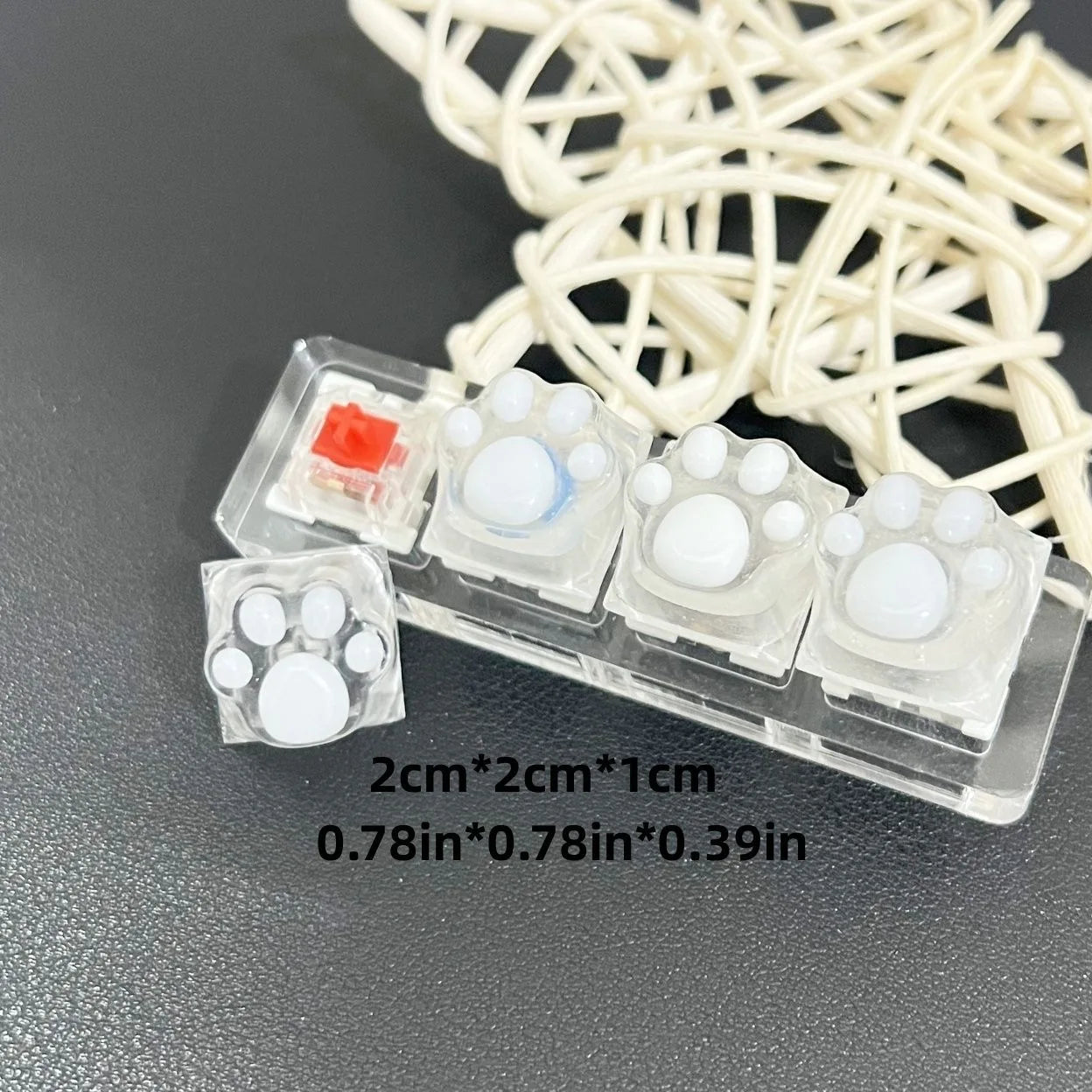 4pcs White Translucent Cat Paw Cute Keycap for Cross Axis Mechanical Keyboard Pink Custom ESC WASD Cap Key Cap Game