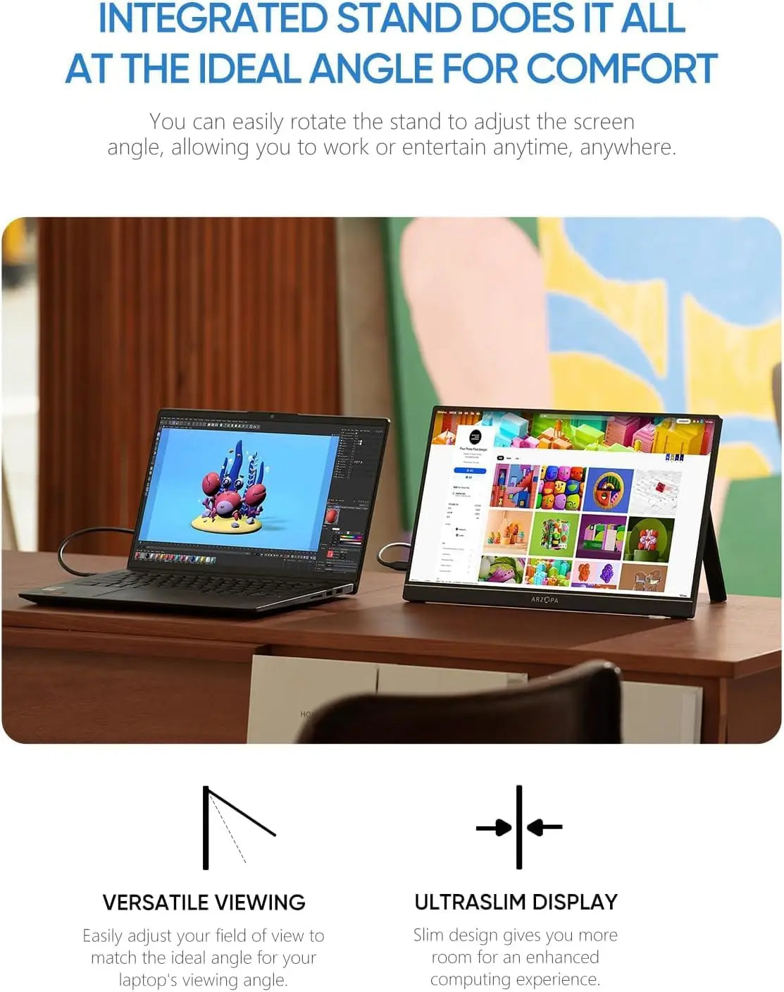ARZOPA 17.3''1080P IPS Portable Gaming Monitor HDMI USB External Laptop Display Screen Kickstand for PC/Mac/Phone/Xbox/Switch/PS