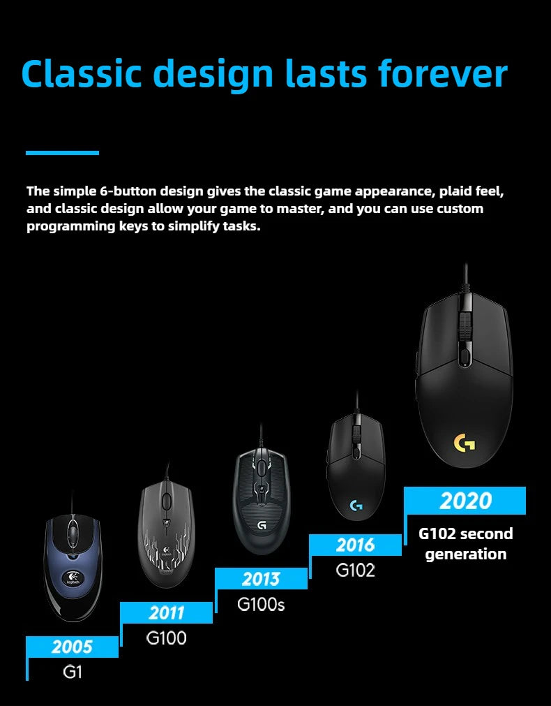 Logitech (G) G102 Gaming Mouse RGB Mouse Lightweight Design 200-8000DPI G102 Second Generation Ergonomic Mouse Computer Mouse