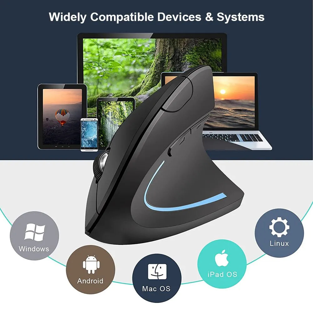 Wireless Bluetooth Vertical Mouse 800 1200 1600 DPI 6 Button Personalised Side Grip Ergonomic 2.4G Mute Gaming PC Computer Mouse