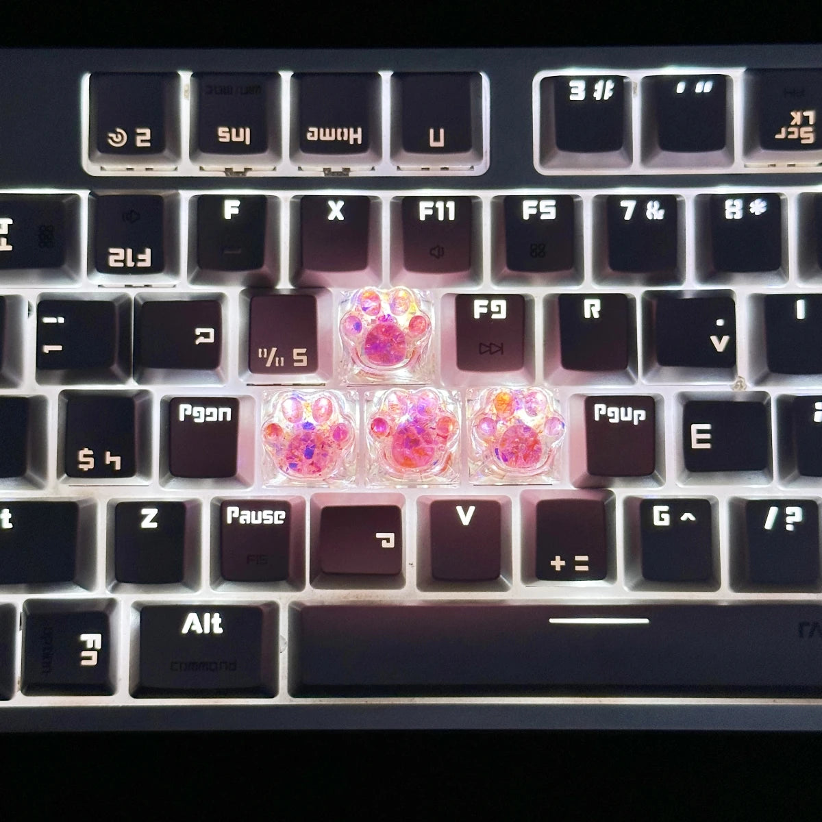4pcs Sequin Cute Cat Claw Keycaps Cross Axis Mechanical Transparent Keycaps Accessories