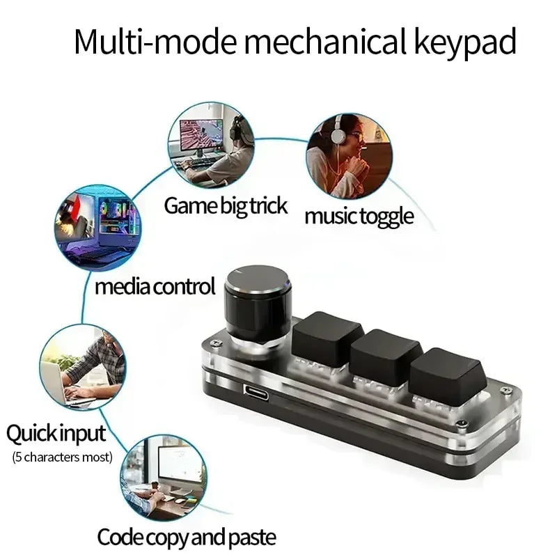 RGB 3 key Customize Wired Mini Keyboard Macro Knob Copy Paste Shortcut Key E-sports Game Mechanical Hot Swap Mini Keyboard