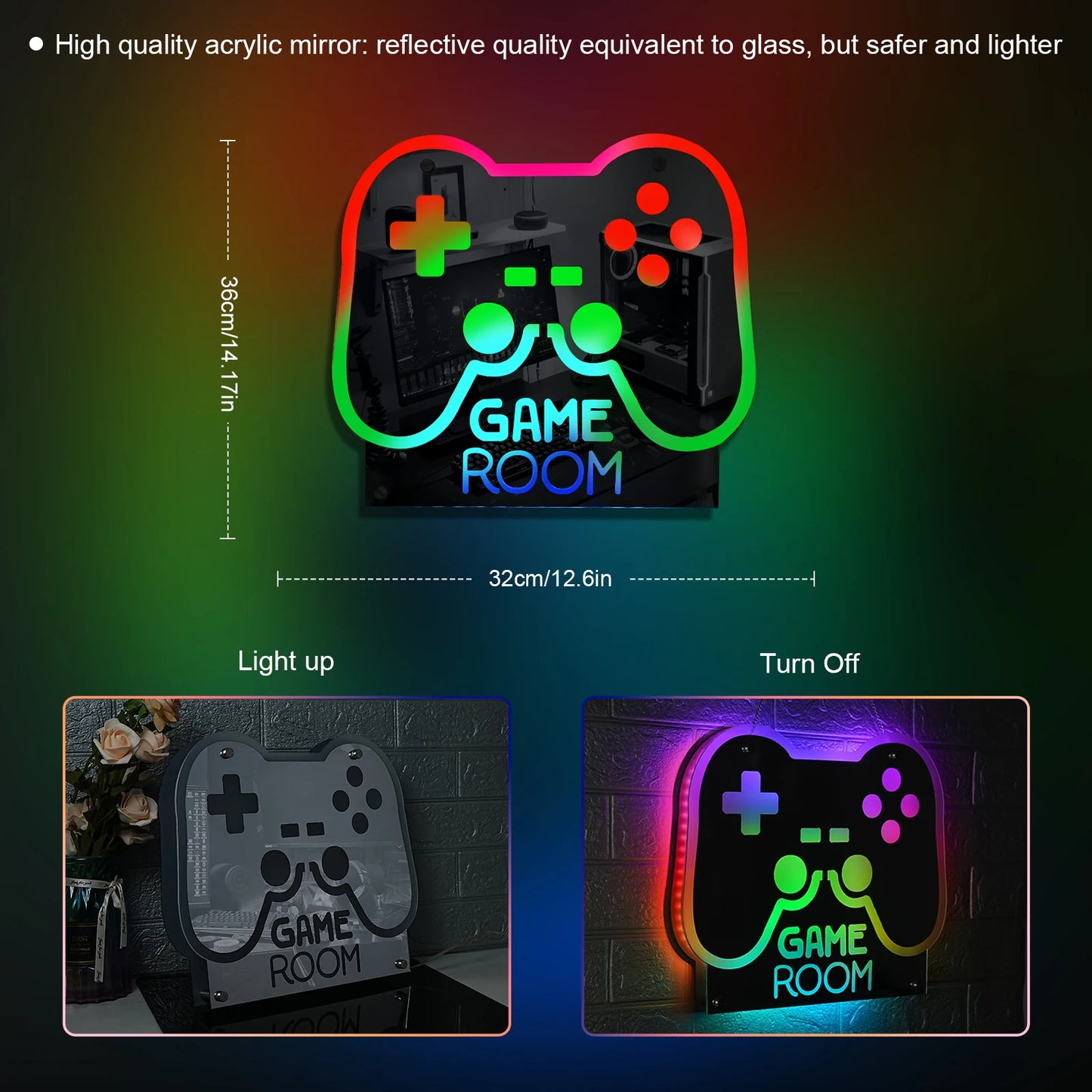 Gamer Neon Sign RGB Remote Control Mirror LED Backlight Open/ Gamers Luminous Wall Sign Lamp Cool Game Room Interior Decor