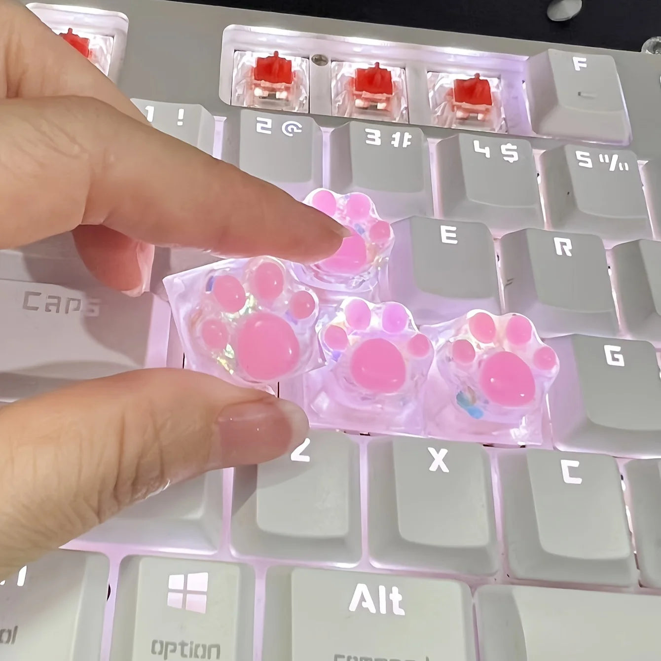 4pcs Sequin Cute Cat Claw Keycaps Cross Axis Mechanical Transparent Keycaps Accessories