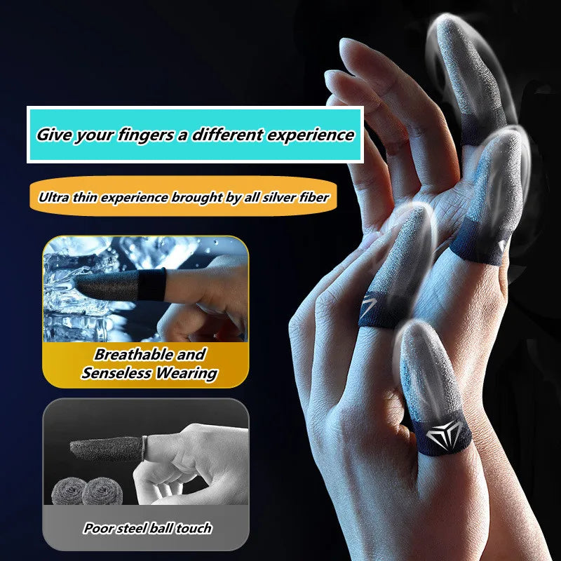 Mobile Game Silver Fiber Fingertip Glove Sweatproof Anti-slip Touch Screen Gaming Finger Sleeve Breathable Finger Cover for PUBG
