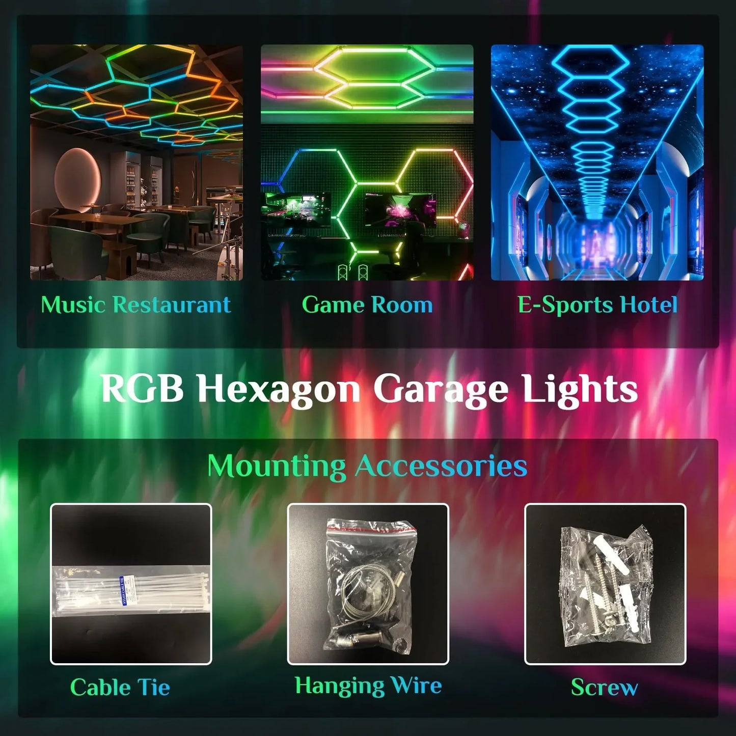 Customized RGB Hexagon LED Garage Light Honeycomb Ceiling Lamps With Remote APP Control for Car Wash Repair Gaming Room BarDecor