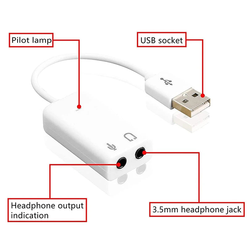 7.1 Channel External USB Sound Card with 3.5mm Jack USB Audio Adapter For Headphone and Microphone Compatible with MacBook